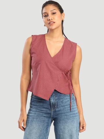 Bene Kleed Women Checked Cotton Wrap Top