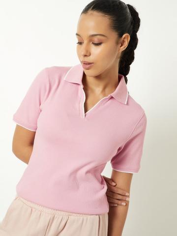 max Women Self Design Polo Collar Cotton T-shirt