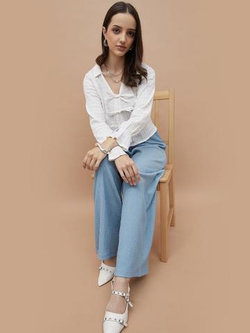 Ginger by Lifestyle Self Design Shirt Collar Tie-Ups Cotton Top