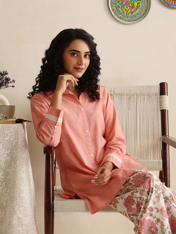 Khushal K Printed Collared Neck Pure Cotton Tunic With Trouser