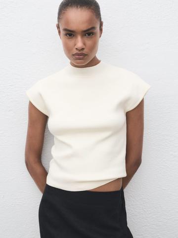 MANGO High Neck Extended Sleeves Knitted Top