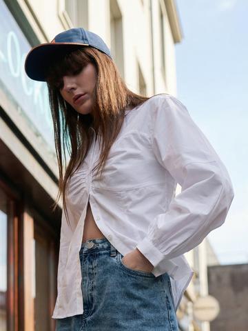 Dennis Lingo Button-Up Ruched Shirt
