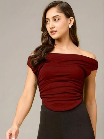 V Veshh Cowl Neck Off-Shoulder Top