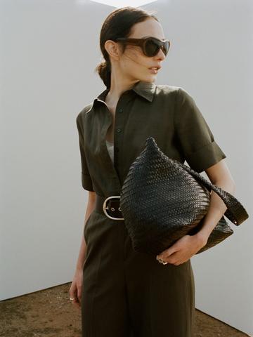 MANGO Shirt Collar Waist Tie-Ups Jumpsuits