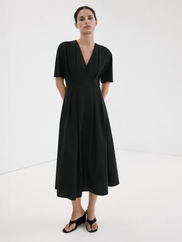 MANGO Pleated V-Neck A-Line Dress