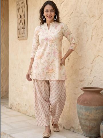Anouk Women Floral Printed Regular Pure Cotton Kurta with Patial