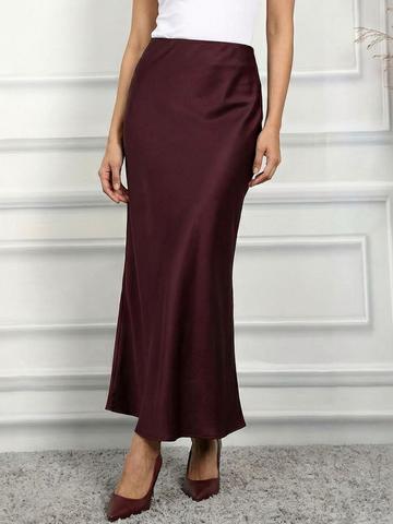 ADDYVERO Women Satin Midi A-Line Skirt