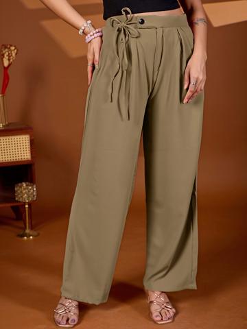 SAKHWALA Women Relaxed Straight Leg Loose Fit High-Rise Wrinkle Free Pleated Trousers