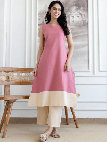 Berrylicious Women Colourblocked Pure Cotton Kurta with Palazzos