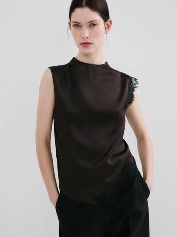 MANGO High Neck Lace Detail Top