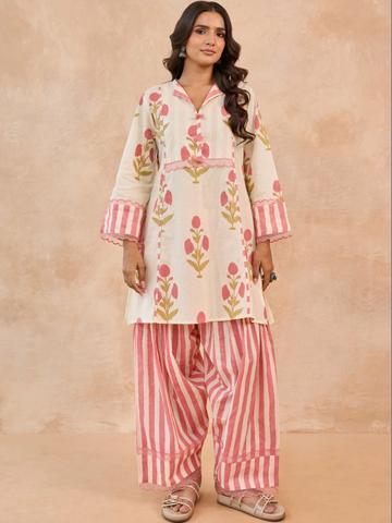 TARA-C-TARA Women Printed Regular Pure Cotton Kurta with Patiala