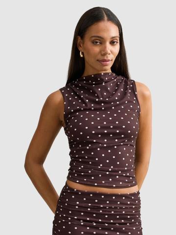 Forever New Polka Dot Print Cowl Neck Crop Top