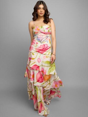 POPPI Floral Print Ruffled Maxi Dress