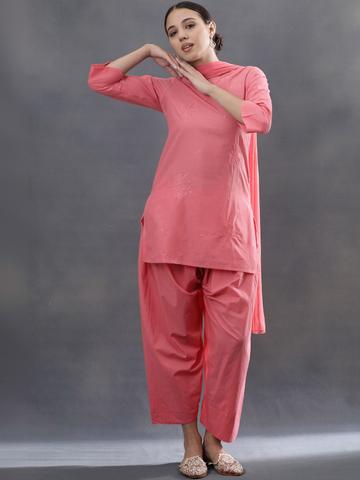 Anouk Women Ethnic Motifs Embroidered Regular Thread Work Pure Cotton Kurta with Patiala & With Dupatta