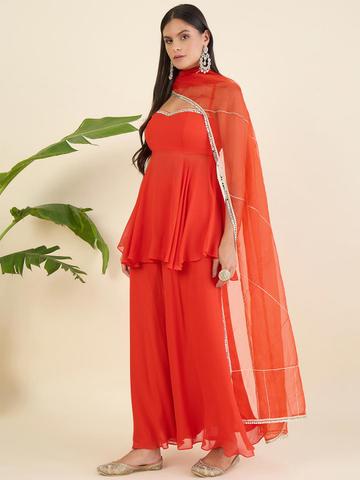 Aritri Women Regular Sequinned Kurta with Palazzos & With Dupatta