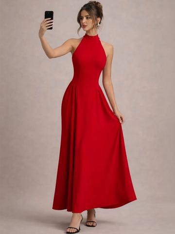 TRAQUILA Halter Neck A-Line Maxi Dress