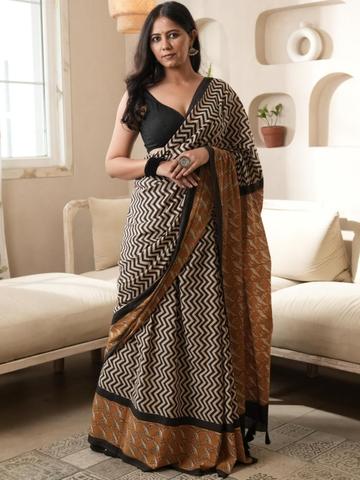 Femaura Crafts Pure Cotton Bagru Saree
