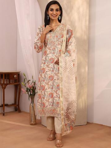 Libas Women Floral Printed Regular Kurta with Trousers & With Dupatta
