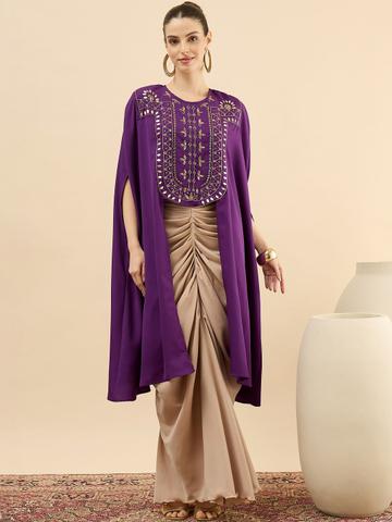 Antheaa Embroidered Round Neck Top & Skirt Co-Ords