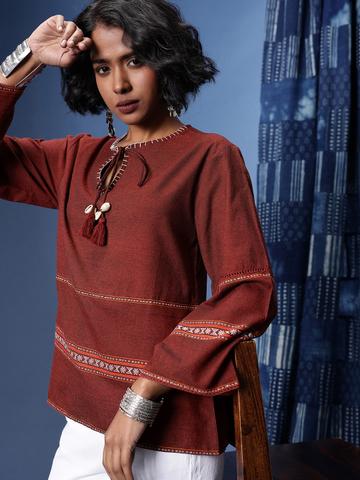 Taavi Ikat Tie-Up Neck A-Line Kurti