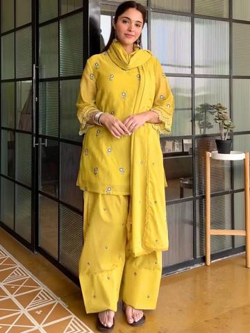 JiproStore Women Ethnic Motifs Embroidered Regular Thread Work Kurta with Palazzos & With Dupatta