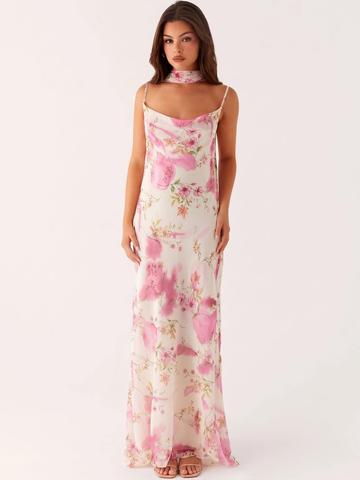 Suo Floral Print Cowl Neck Maxi Dress