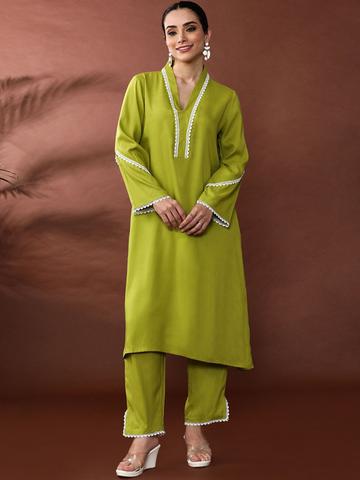 Anouk V-Neck Bell Sleeves Gotta Patti A-Line Kurta With Trousers