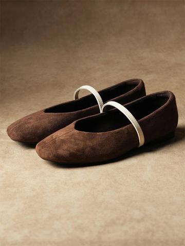 Theater Belle Brown Ballet Flats for Women Comfortable Mary Jane Flats