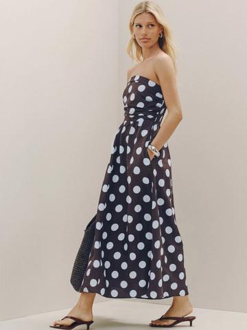 NEXT Polka Dot Print Linen Maxi Dress