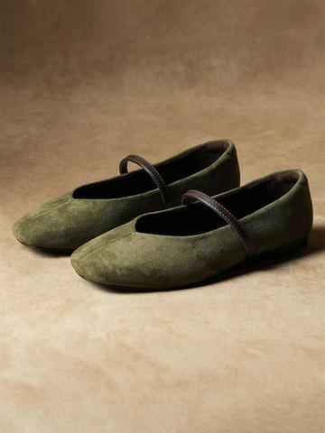Theater Belle Olive Ballet Flats for Women Comfortable Mary Jane Flats