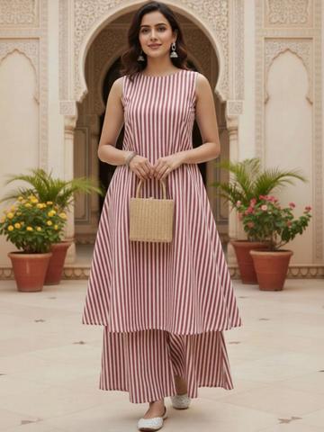 Garg Enterprises Women Striped Regular Kurta with Palazzos