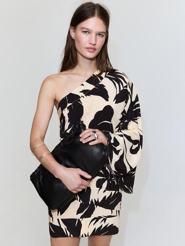 MANGO Abstract Print One Shoulder Bodycon Midi Dress