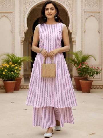 BEEGET FASHION Women Ethnic Motifs Printed Regular Pure Cotton Kurta with Palazzos