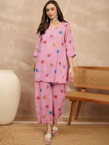 InWeave Women Floral Printed Regular Kurta with Dhoti Pants