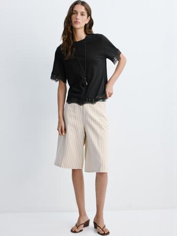 MANGO Pure Cotton Lace Detail T-shirt