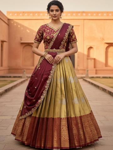 Pink Bindi Embroidered Unstitched Lehenga & Blouse With Dupatta