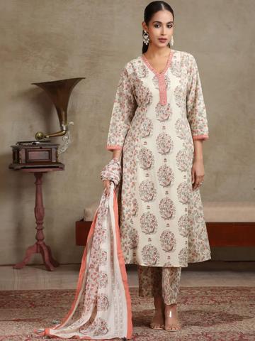 COTTON CULTURE Women Floral Printed Regular Pure Cotton Kurta with Trousers & With Dupatta
