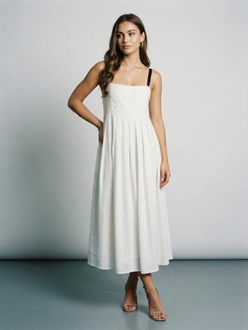 Phosphorus Shoulder Straps Pleated Fit & Flare Midi Dress