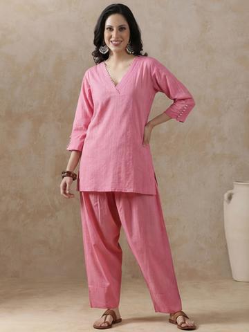 Anouk Women Regular Beads and Stones Pure Cotton Kurti with Salwar