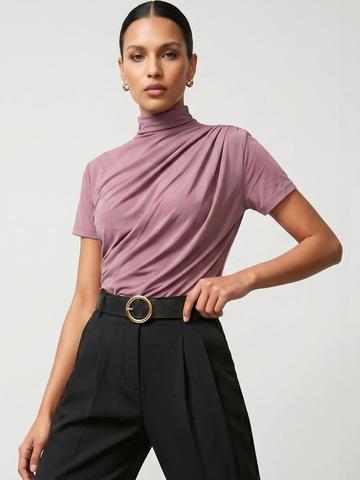 MAGRE Women Solid High Neck Gathered Top