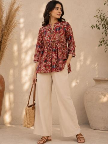 Sangria Women Floral Printed Cotton Peplum Top