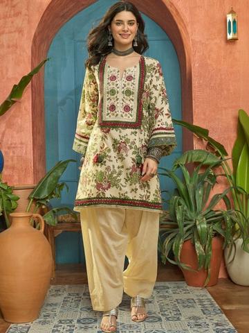 Stylum Women Red Floral Printed Regular Pure Cotton Kurta With Farshi Salwar