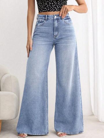 DressBerry Women Comfort Wide Leg High-Rise Stretchable Jeans