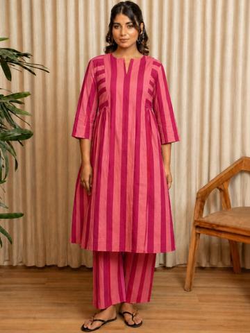 Ikk Kudi by Seerat Women Striped Panelled Pure Cotton Kurta with Trousers