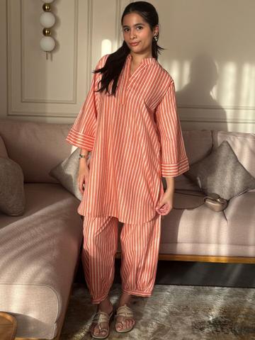 The Quince Life Women Striped Regular Pure Cotton Kurta with Pyjamas