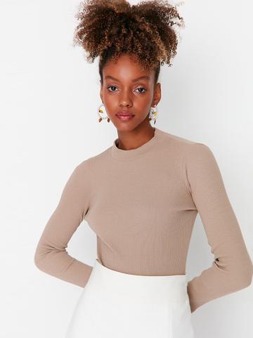 Trendyol Women Beige Solid Ribbed Bodysuit