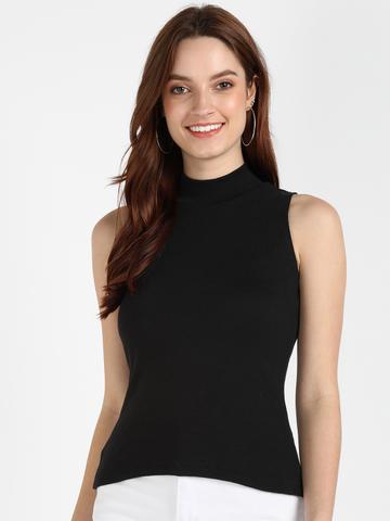 Rock Paper Scissors Women Black Pure Cotton High Neck Top