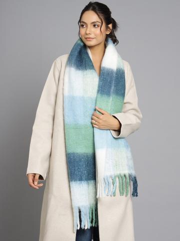 HANDICRAFT PALACE Women Blue & Green Colourblocked Acrylic Scarf