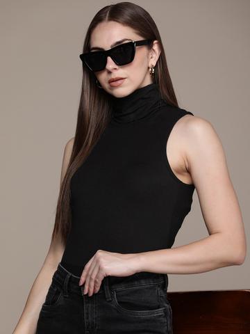 French Connection Turtle Neck Solid Casual Tank Top