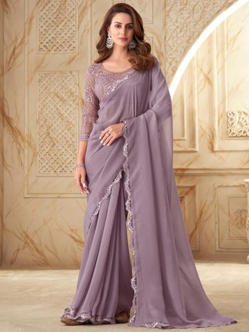 Mitera Pink Embellished Sequinned Georgette Saree